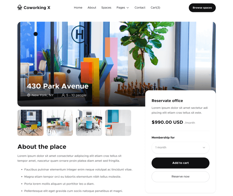 Office Single - Coworking X Webflow Template