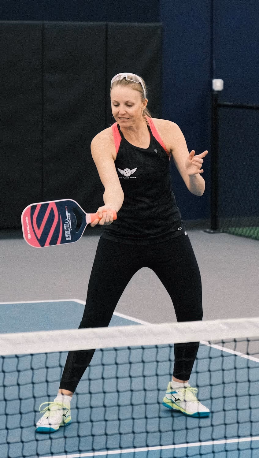 Pickleball pro Susannah Barr demonstrates when to use roll volleys versus punch volleys
