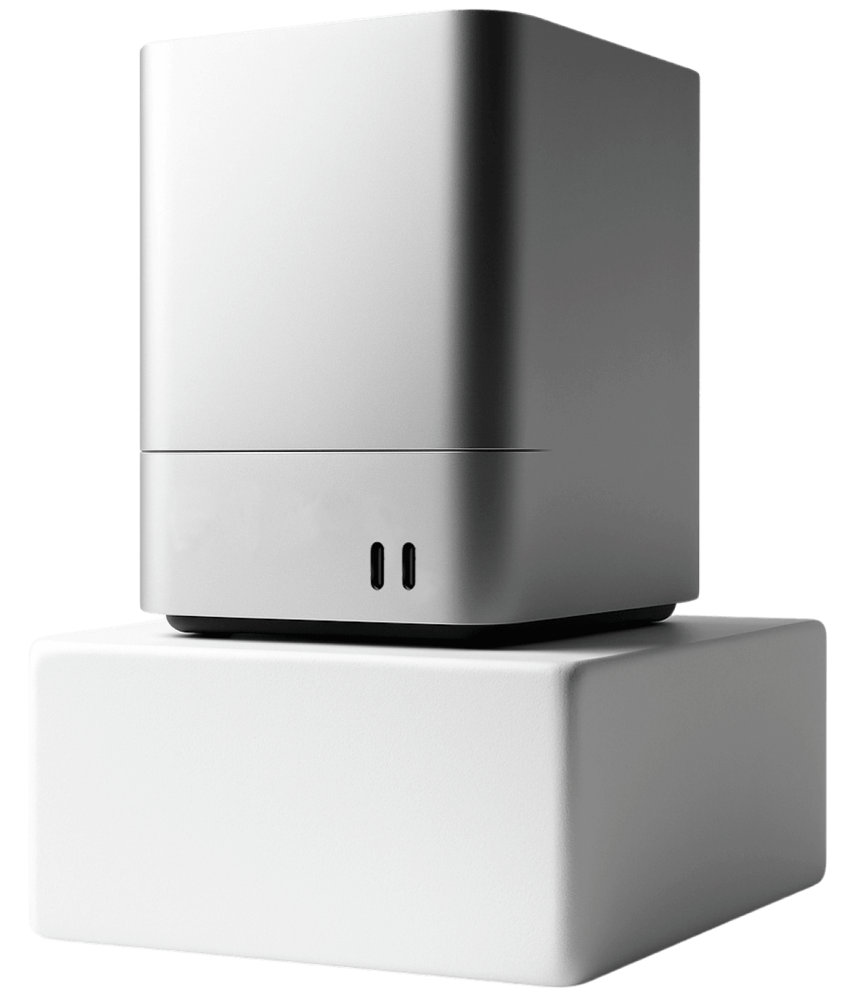 Compact Silver Mini Desktop Unit On White Block PromptEngine Webflow Template | BRIX Template