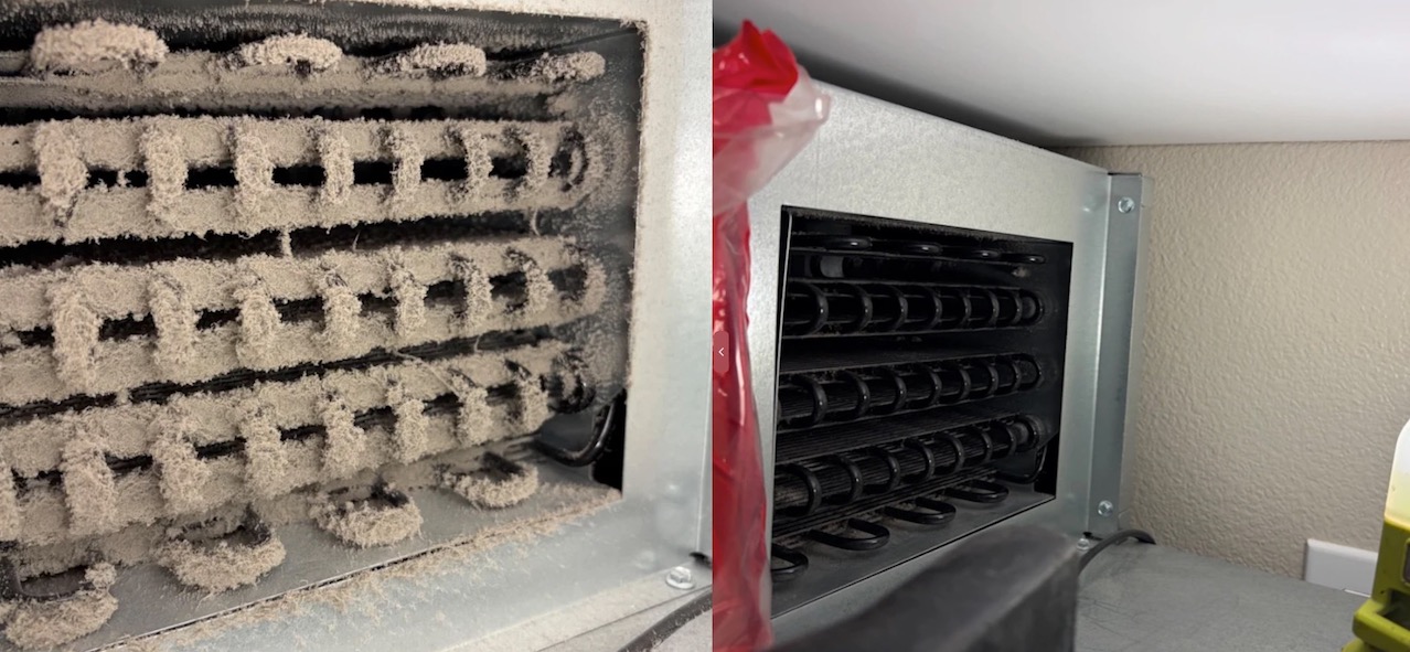 Refrigerator condenser coils caked with dust and lint