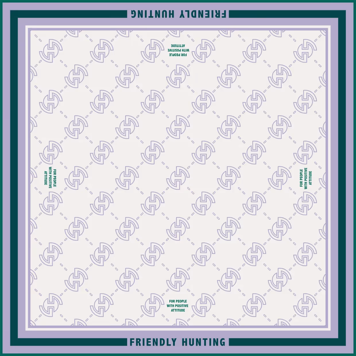 Helles Muster mit sich wiederholenden Initialen und feinen Linien auf weißem Hintergrund