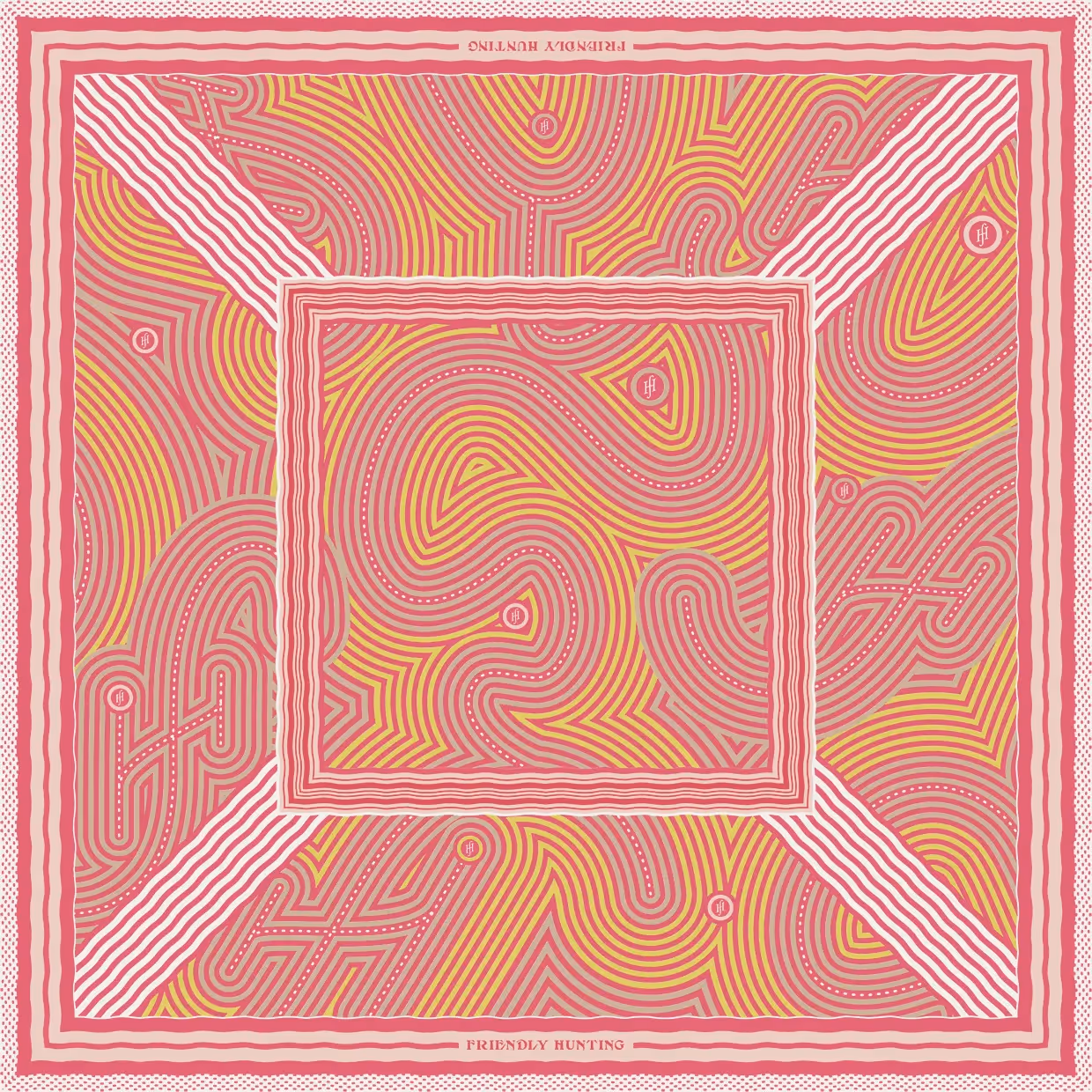 Geometrisches Muster mit geschwungenen Linien in Rosa- und Orangetönen