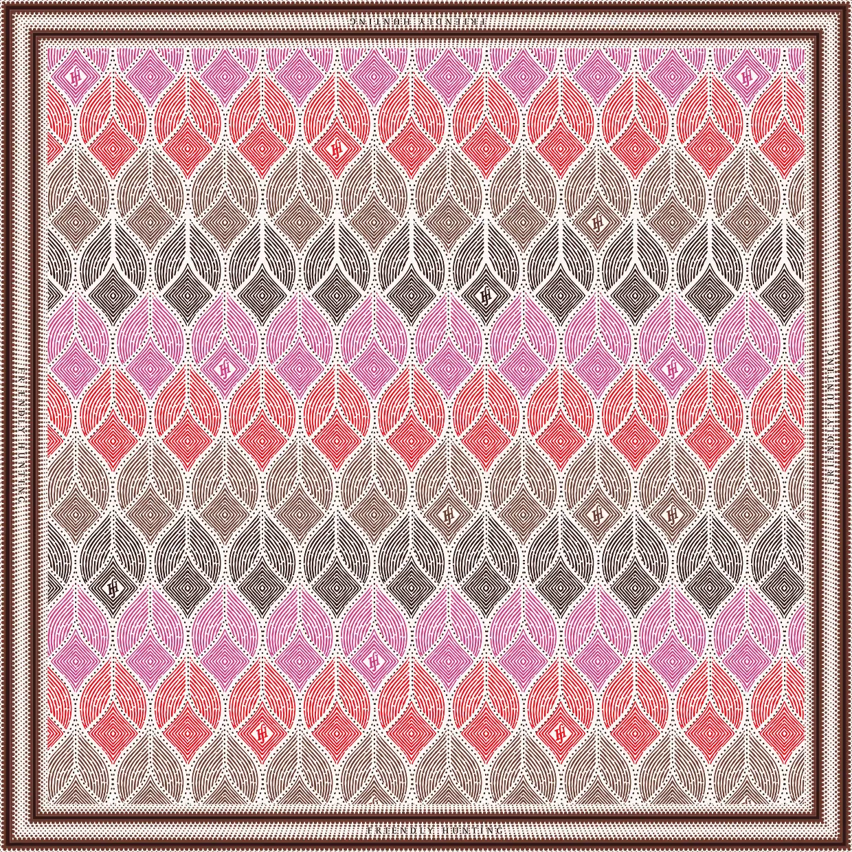 Wiederholendes Muster mit blattartigen Formen in Beige, Grau und Rosa