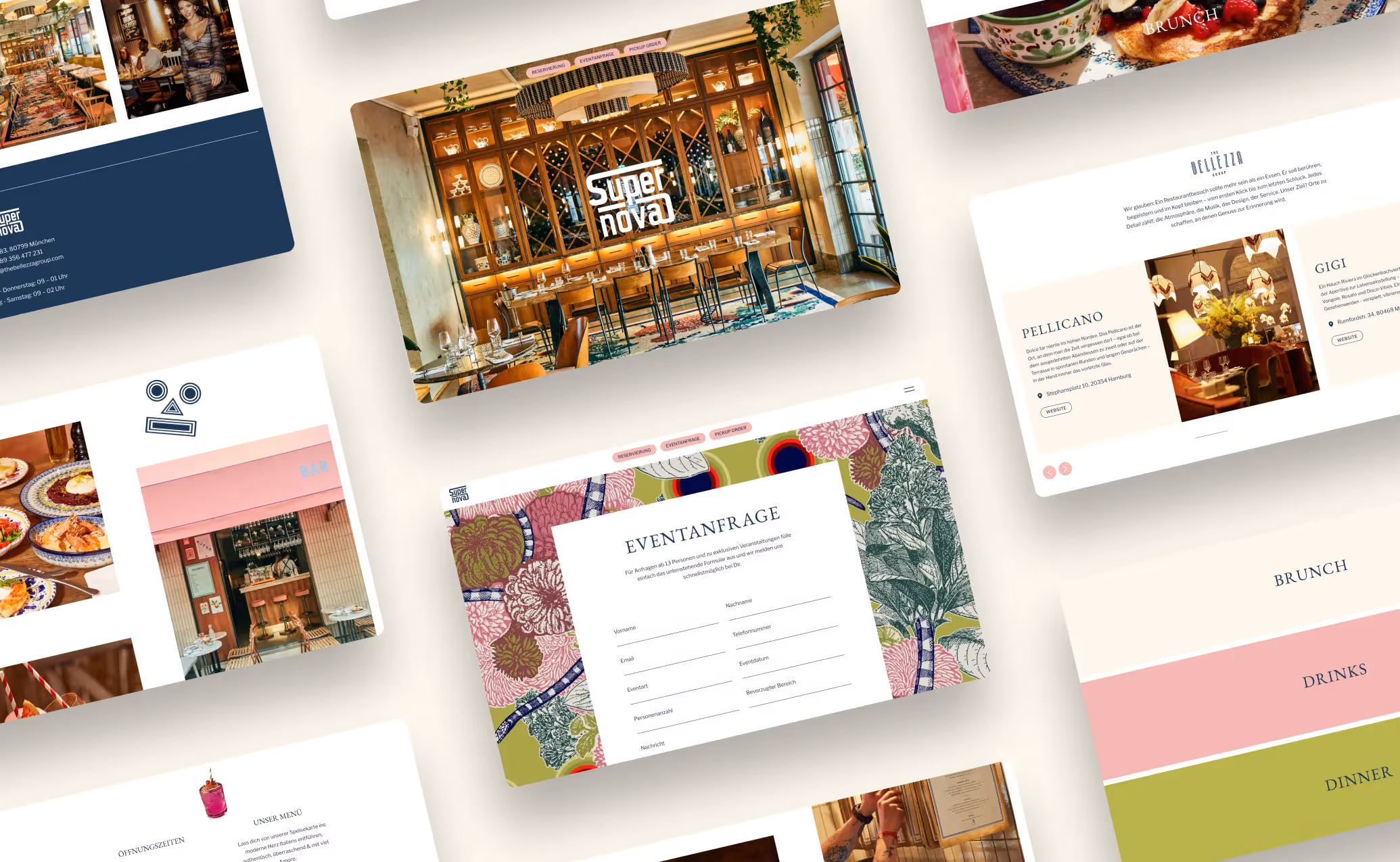 Übersicht von mehreren Seiten der Supernova Website