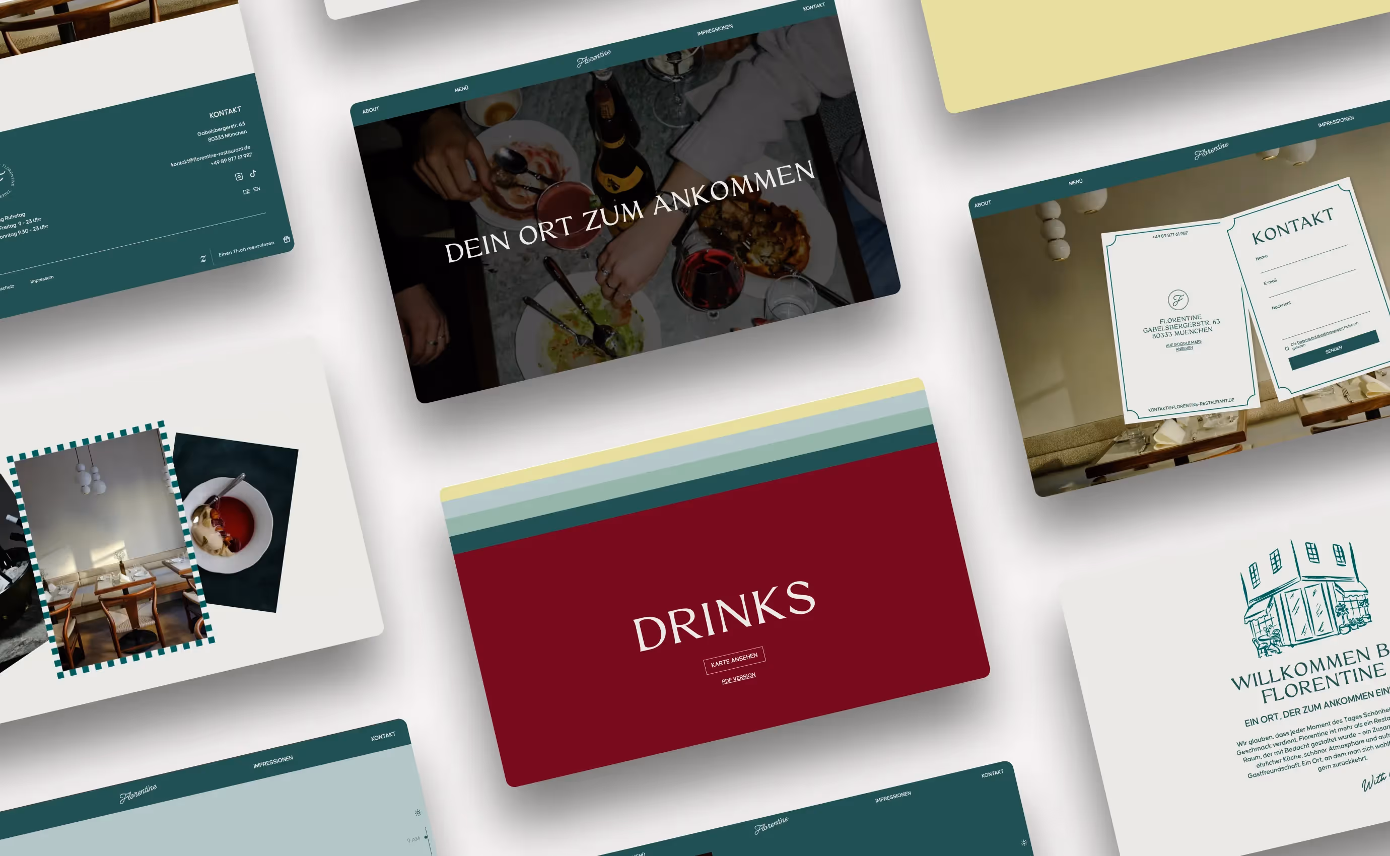 Übersicht verschiedener Website-Screens und Design-Komponenten