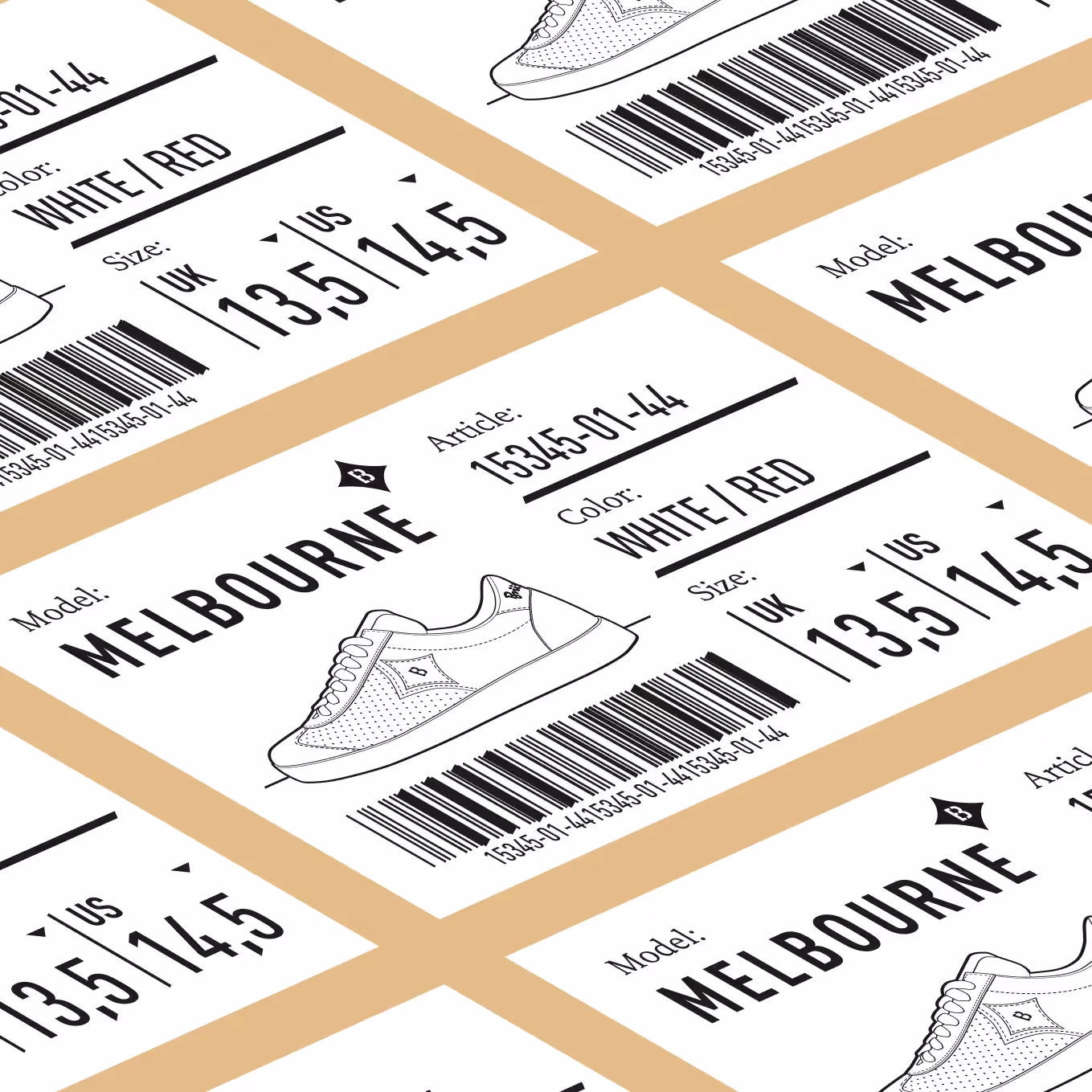 Etiketten-Design mit Barcode und Sneaker-Illustration