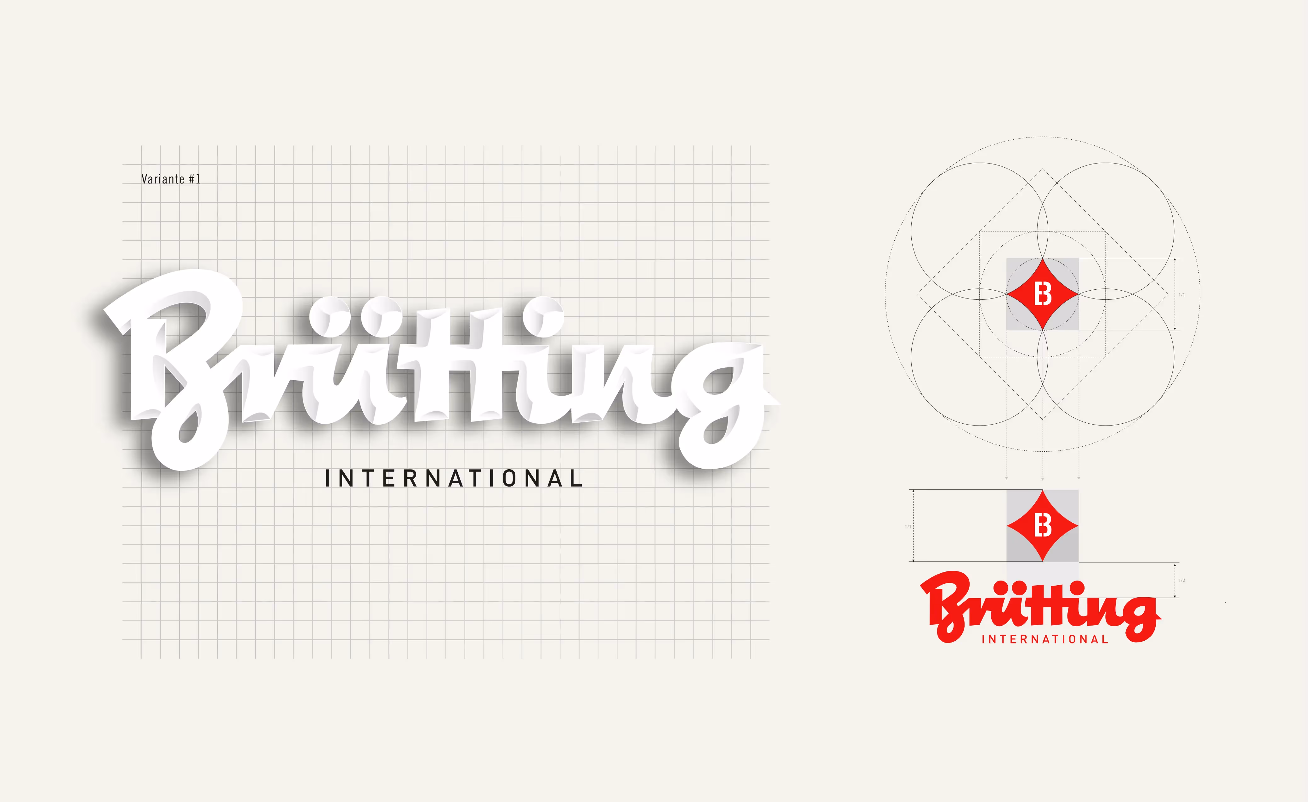Logoentwicklung „Brütting International“ mit Raster und Varianten