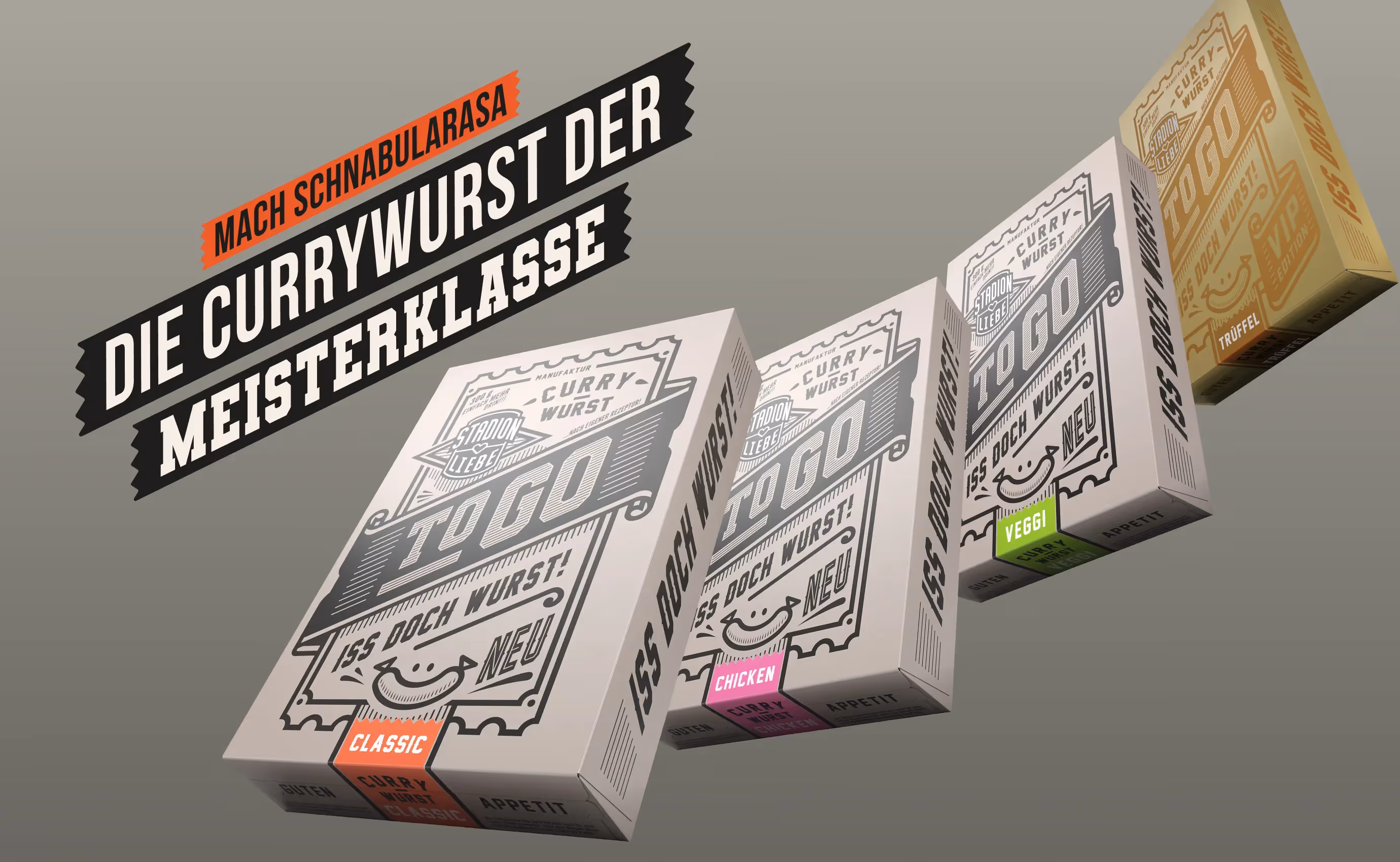 Produktverpackungen für Currywurst-Saucen mit grafischem Branding