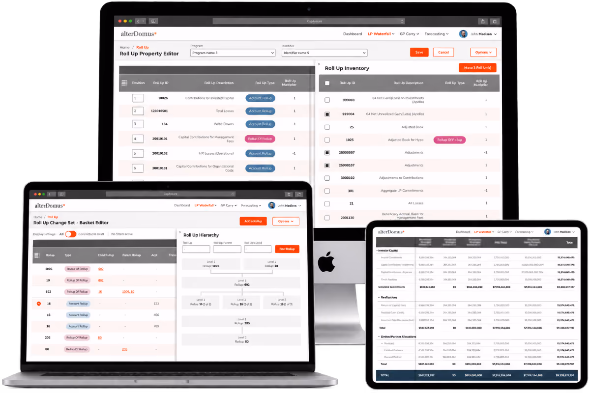 3 UI screens with an imac, laptop, and ipad