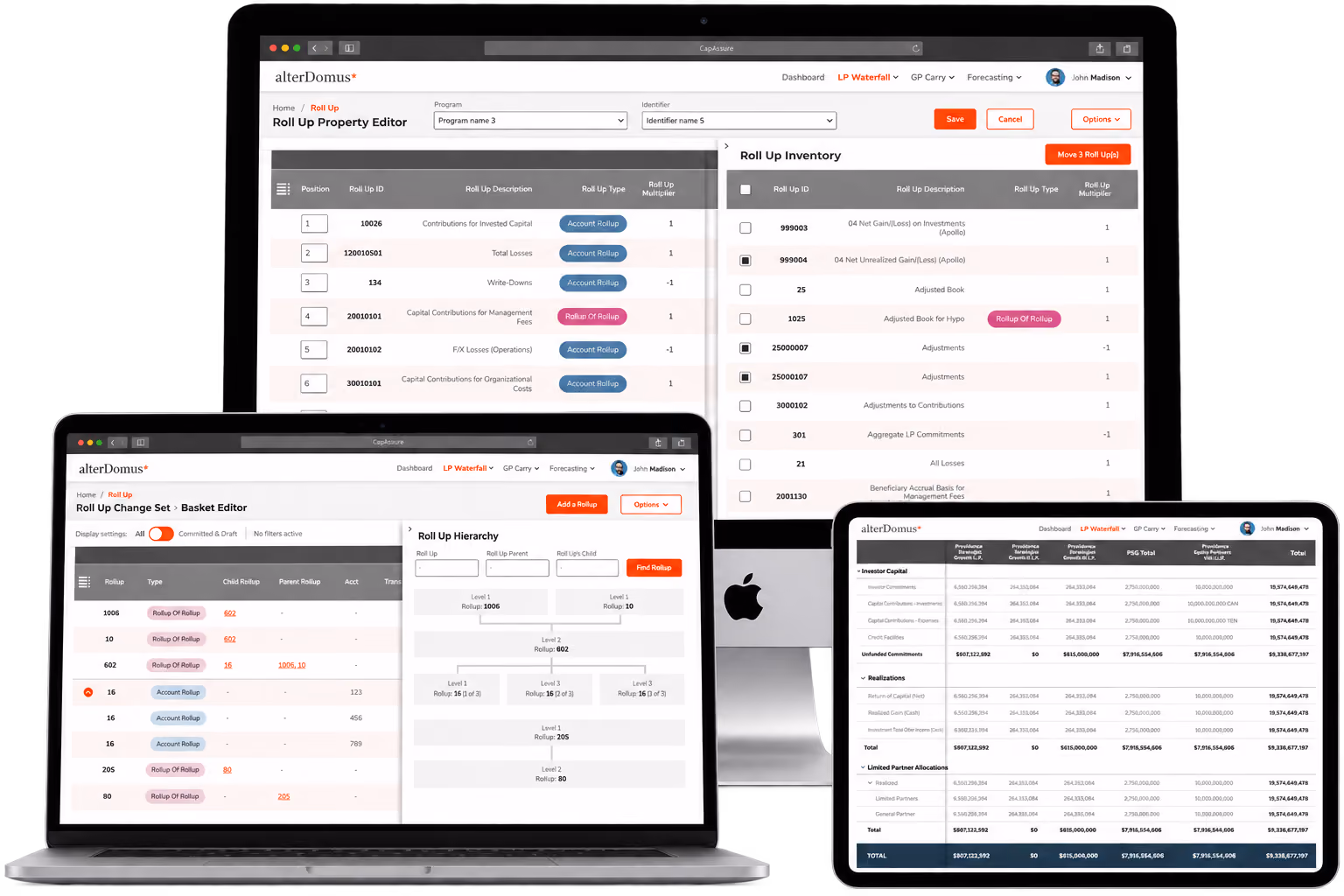 3 UI screens with an imac, laptop, and ipad