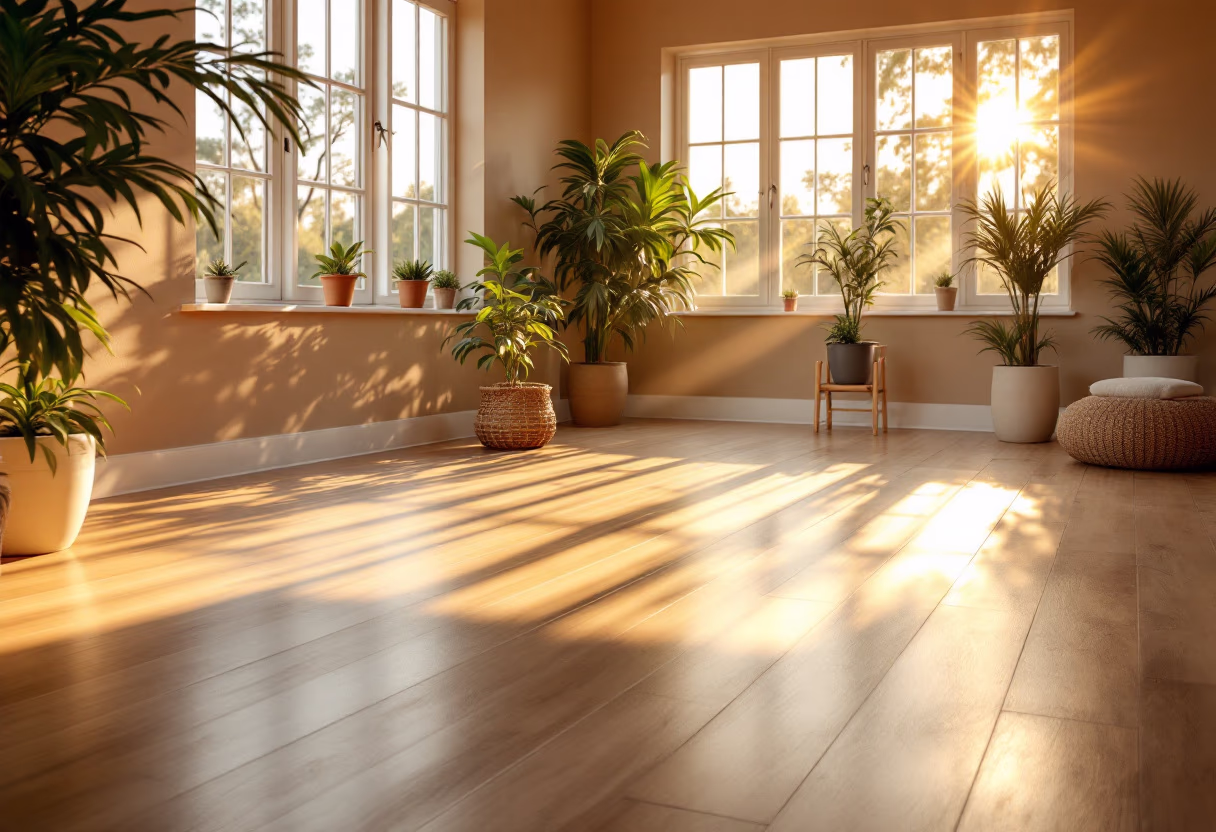 [background image] serene yoga studio environment