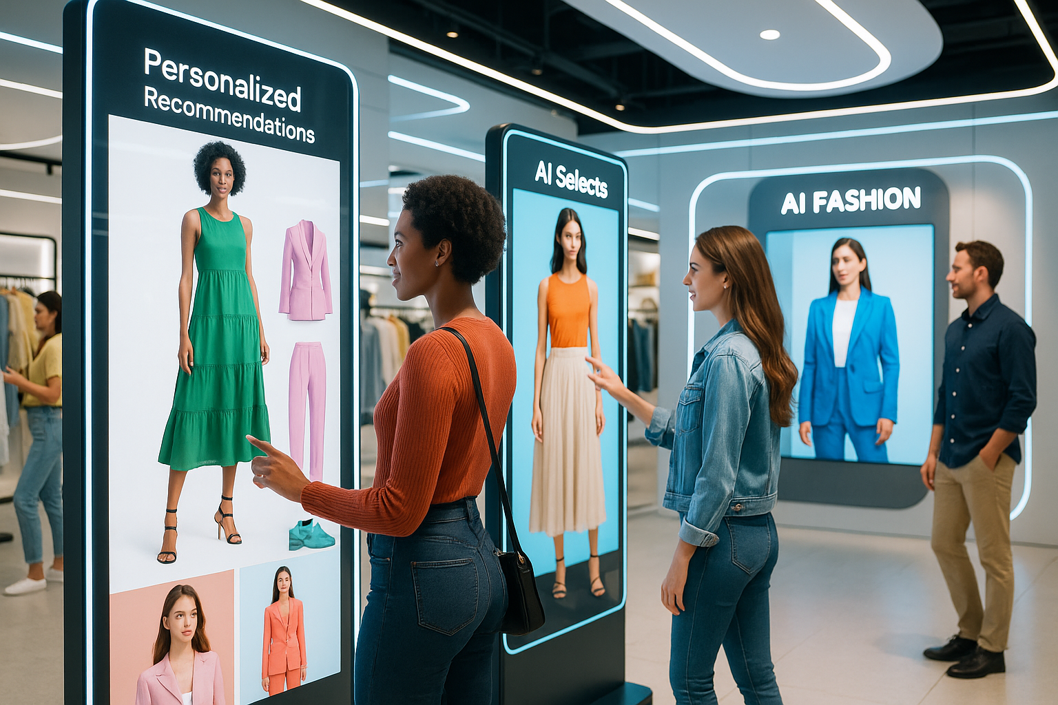 Futuristic Fashion Retail Environment with AI-Driven Personalization