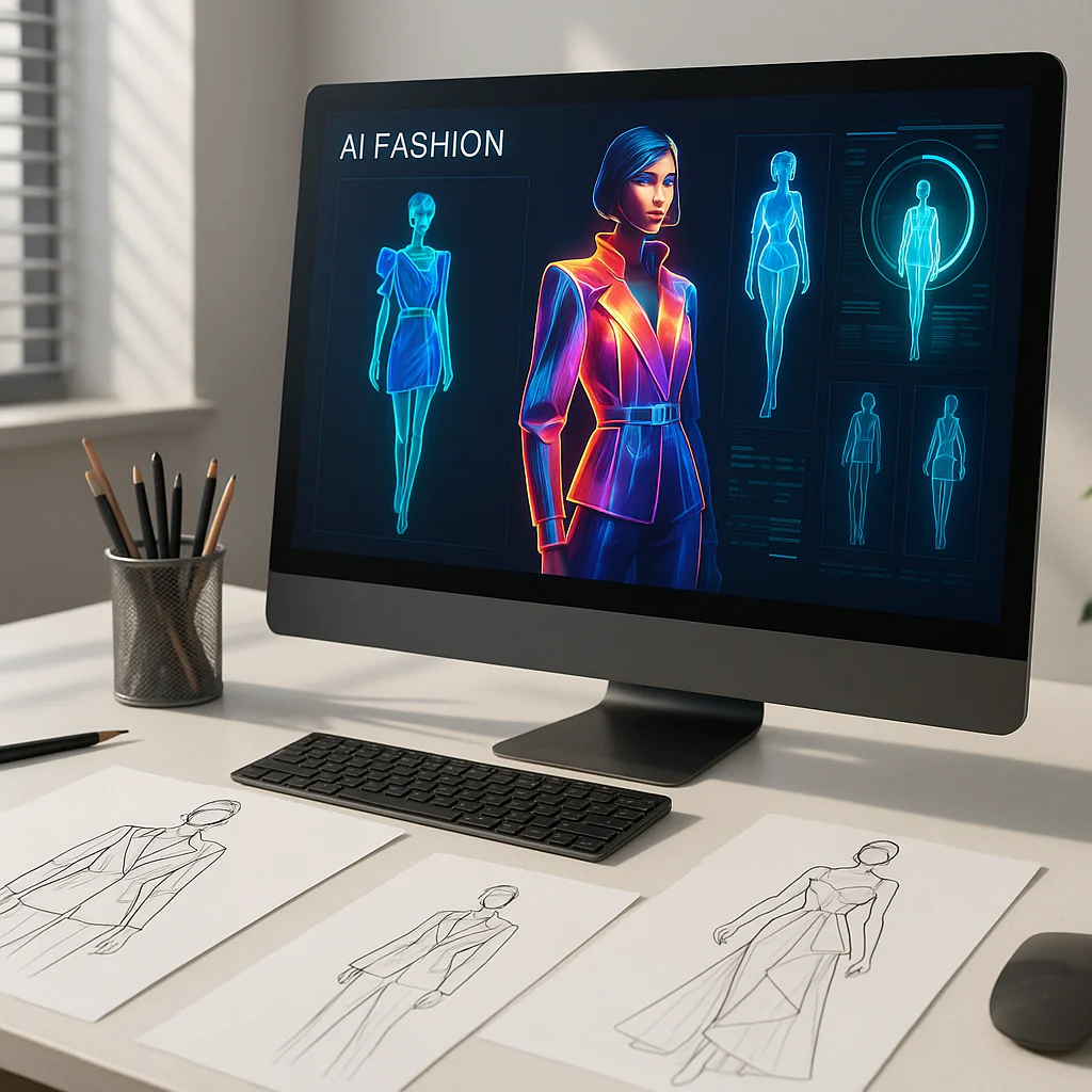 AI technology in fashion - digital sketches and futuristic design