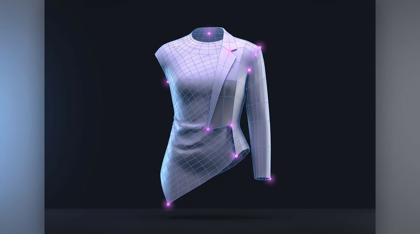 Garment Wireframe — 3D digital sample showing virtual fit validation across multiple sizes before any physical prototype is created