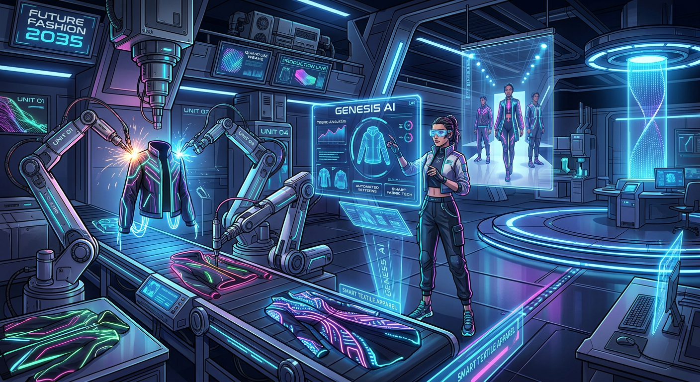 Illustration of future trends in fashion automation, showcasing advanced technology and innovative design.