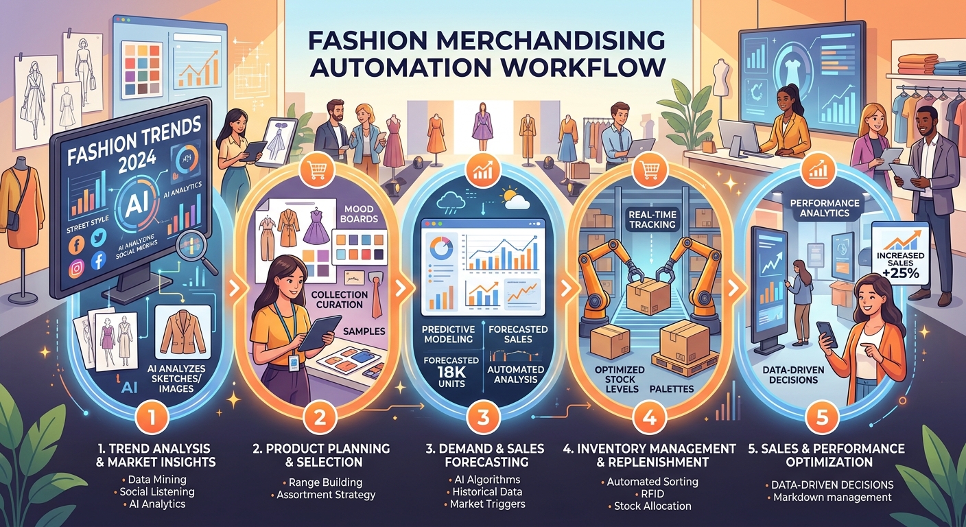 Visual representation of the merchandising automation workflow in the fashion industry.