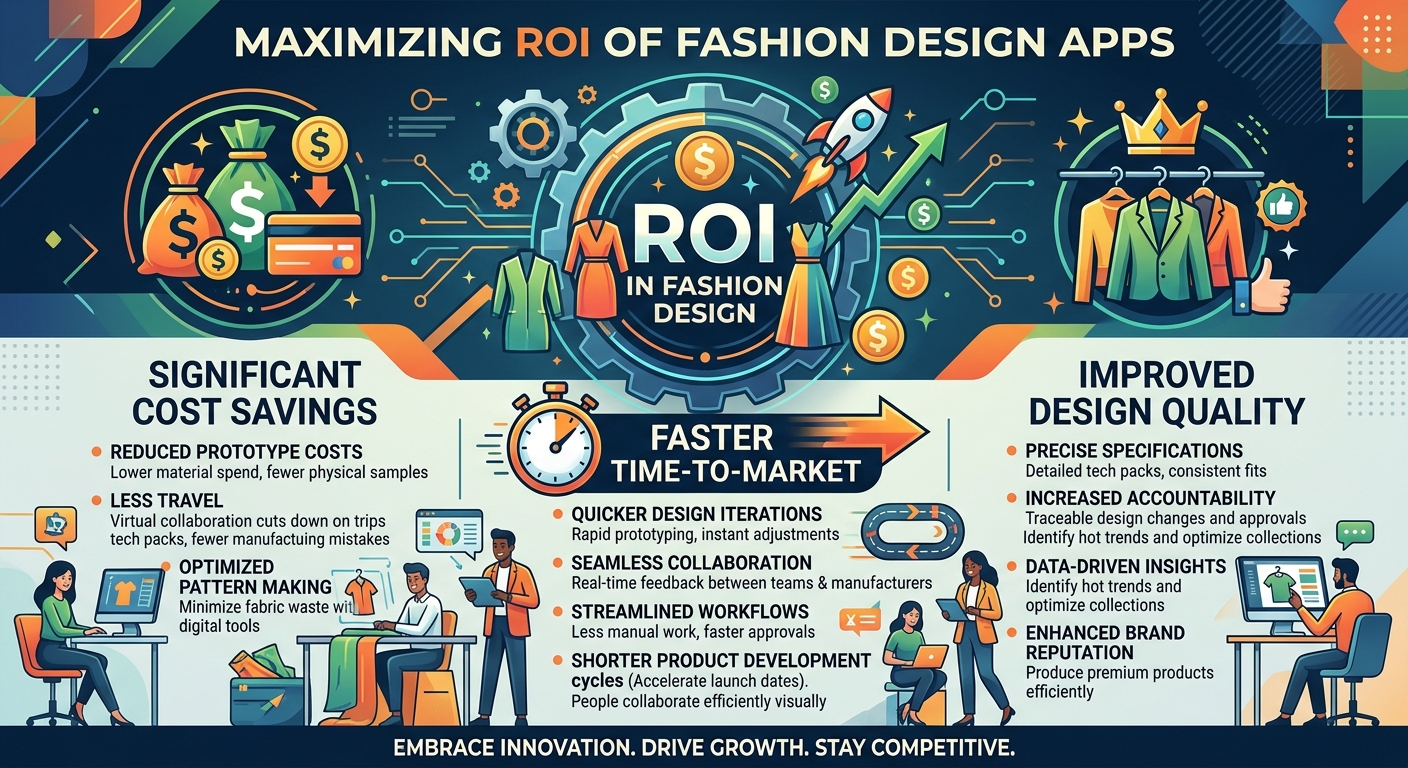 Summary infographic highlighting the ROI benefits of investing in fashion design apps.