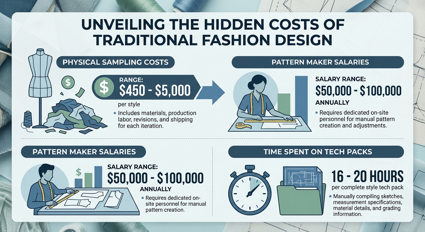 Infographic detailing the breakdown of hidden costs in traditional fashion design methods.
