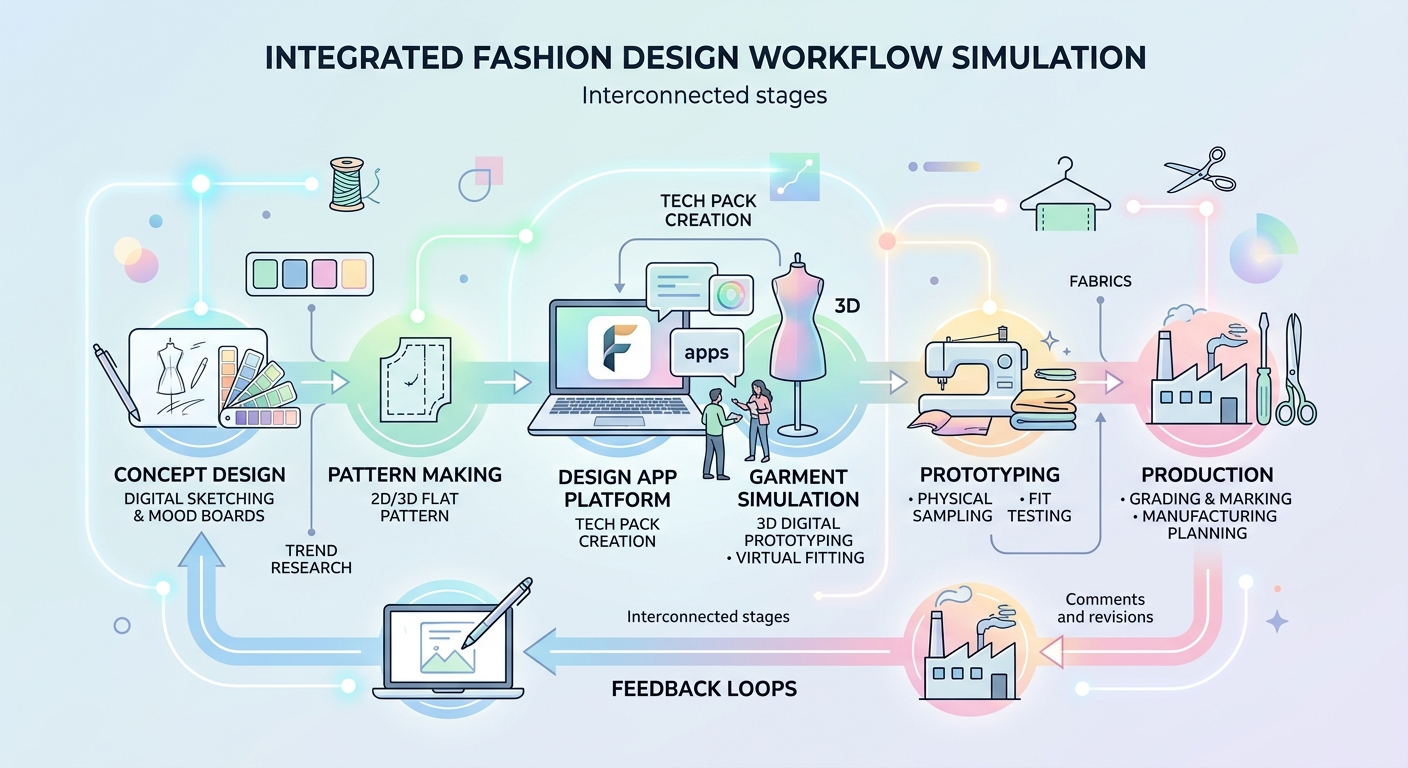 Diagram illustrating the integration of fashion design apps in the design workflow.