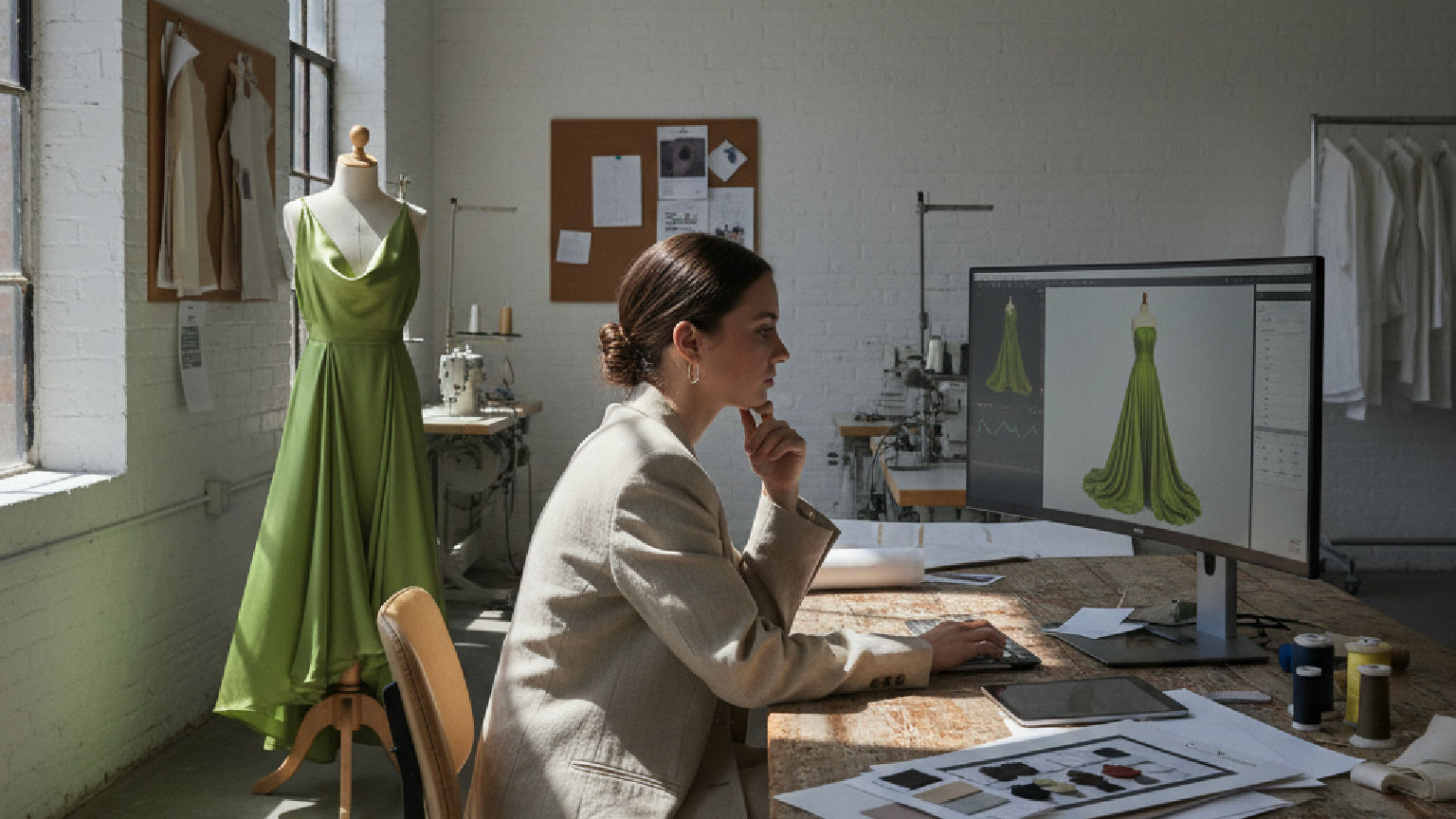 Virtual try-on helps shoppers and creative teams visualize a garment on a model or avatar. A fashion launch workflow connects approved product data, PDP