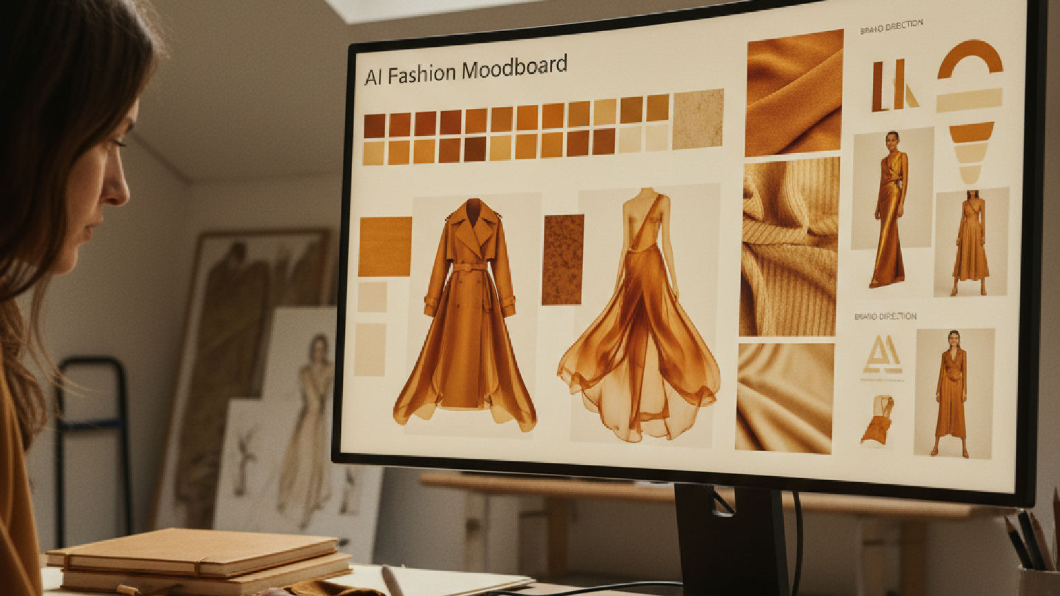 An AI fashion moodboard uses artificial intelligence to turn visual inspiration into structured color, silhouette, texture, styling, and brand direction.