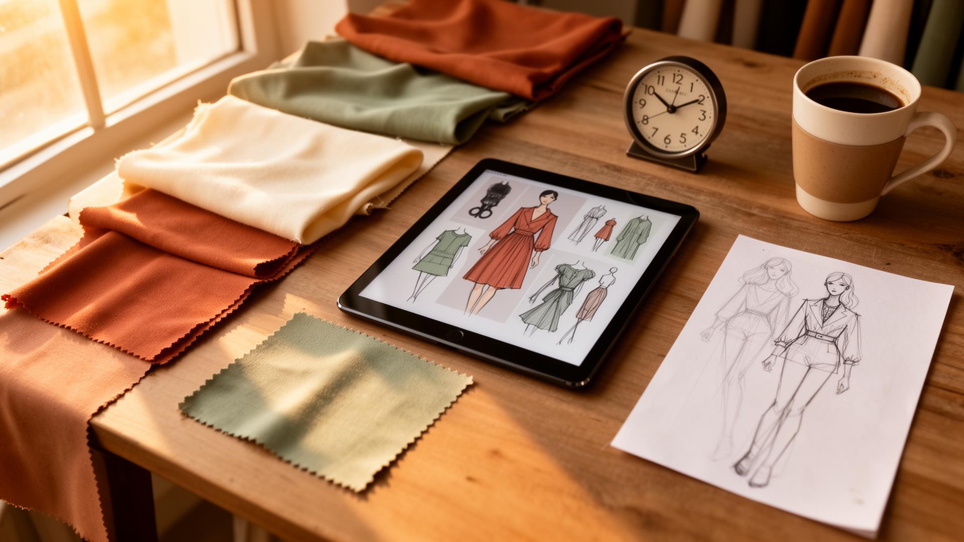 A realistic hour-by-hour of an in-house fashion designer using AI in 2026: where time is saved, where judgment still rules, and what the day actually looks like.