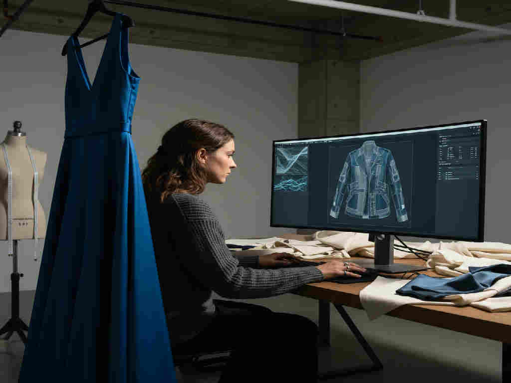 Brand team reviewing AI assistant answers about their apparel products on screen