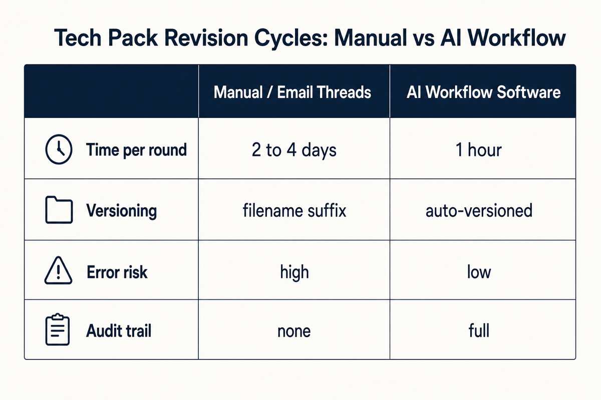 Tech Pack Revisions After Factory Comments comparison figure