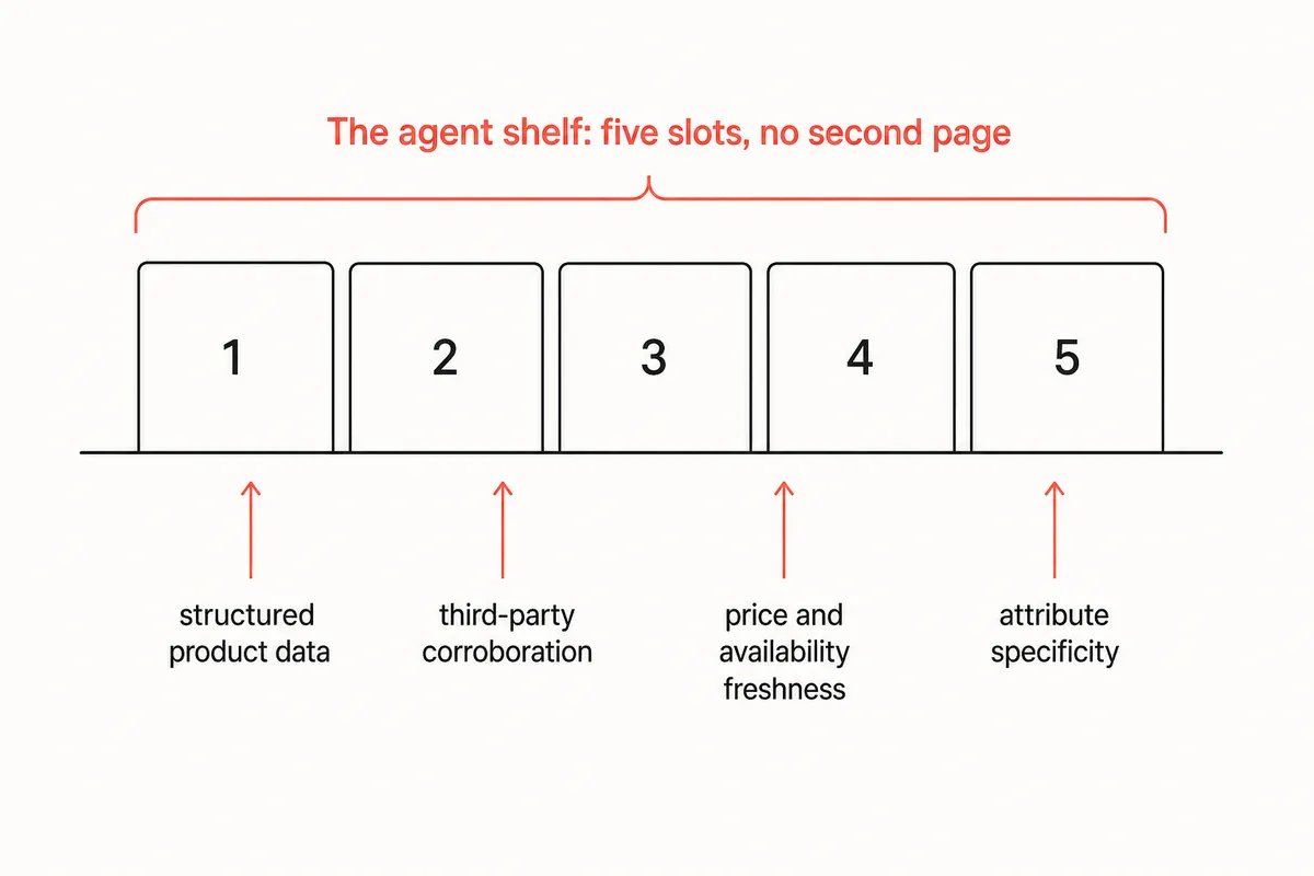 The five-slot agent shelf and the four inputs that decide which garments fill it