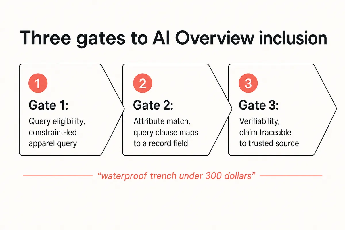 Three gates a fashion product passes to appear in a Google AI Overview