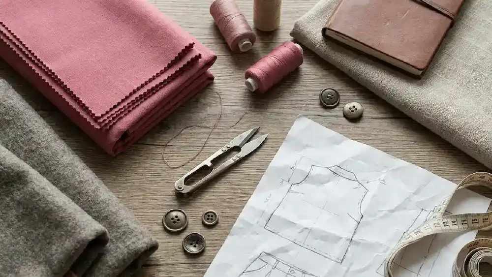 A sewing kit with colorful threads and buttons, representing the detailed work involved in creative direction and fashion trend analysis software.