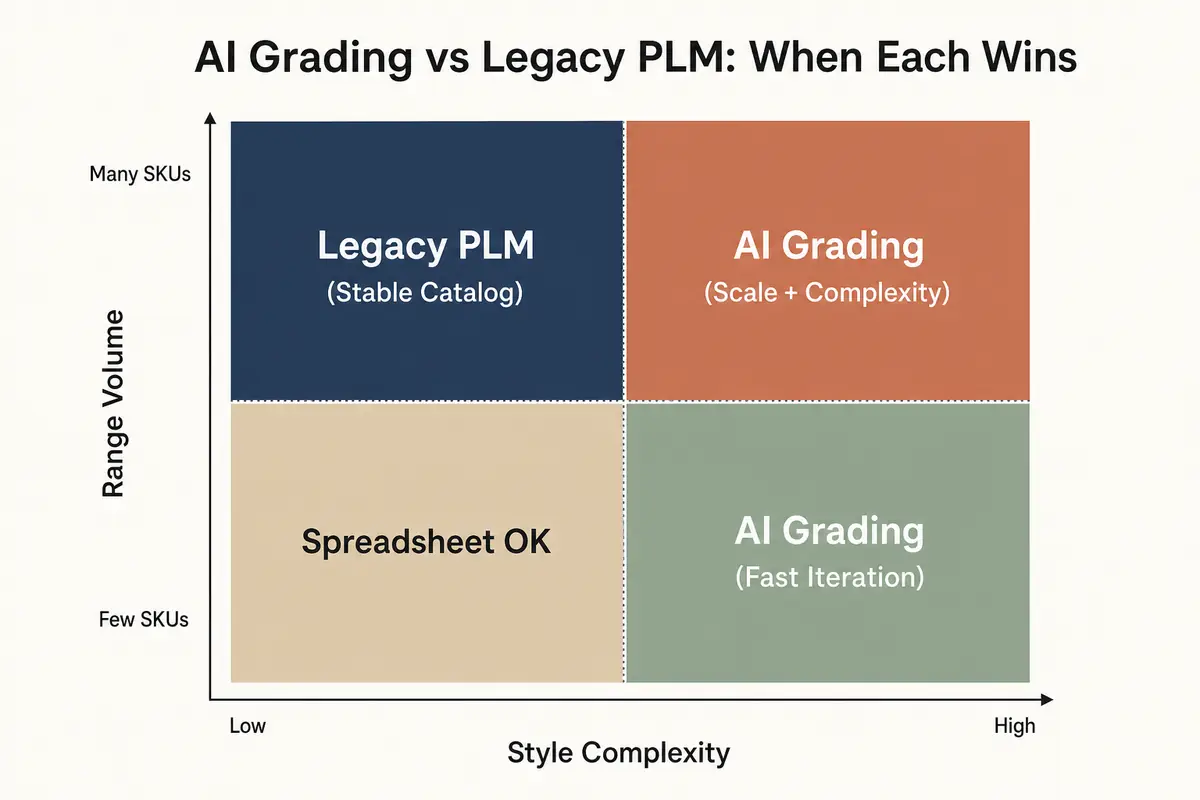 How Legacy PLM Systems Handle Grading: decision support for fashion brand teams