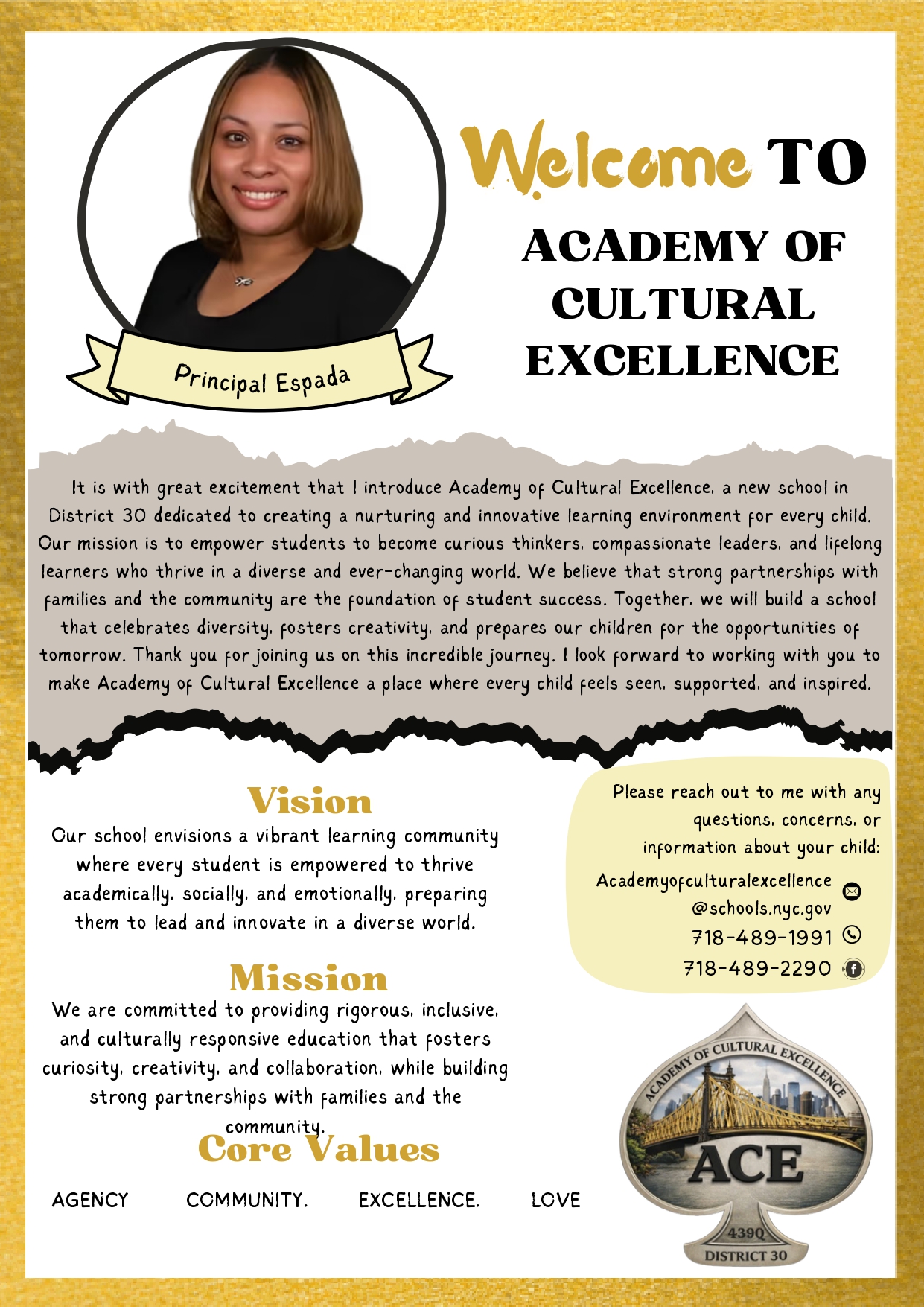 Welcome letter from Ms. Espada