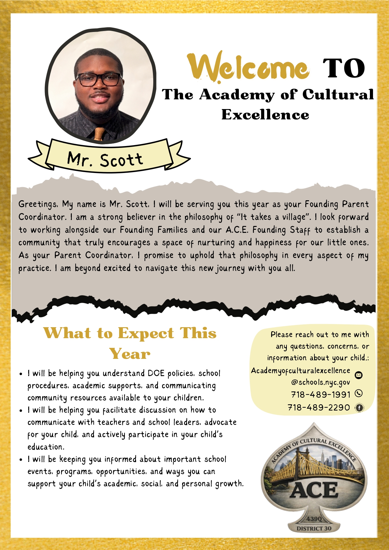 Welcome letter from Mr. Scott
