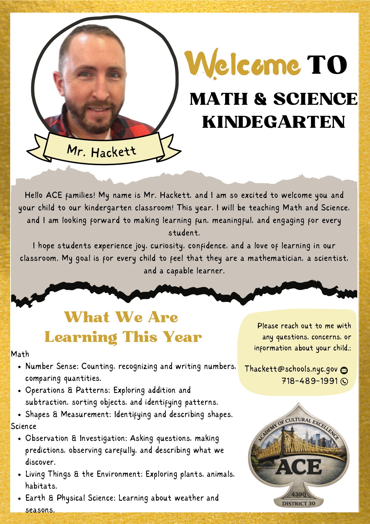 Welcome letter from Mr. Hackett
