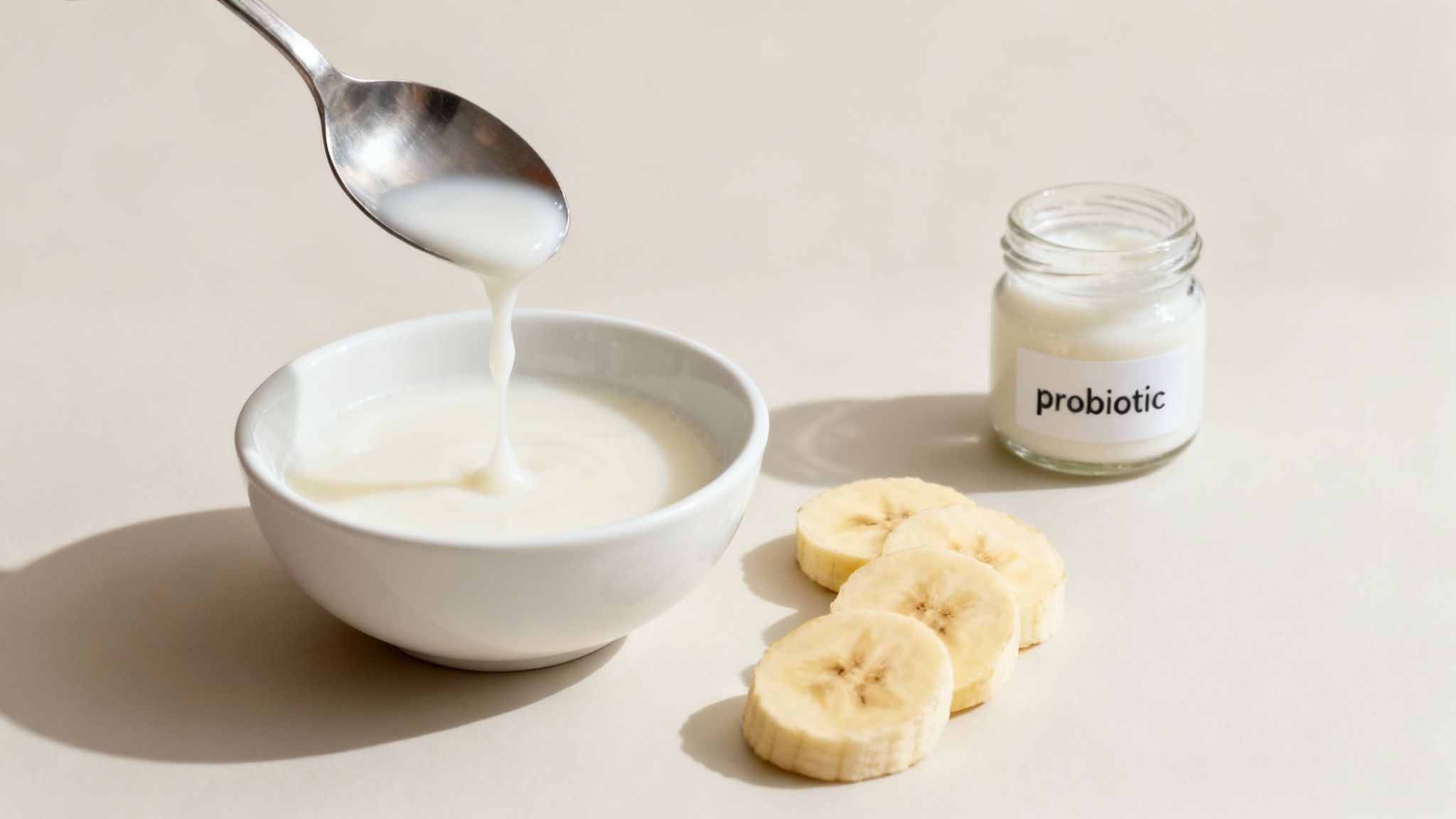 A dog sitting next to a bowl of food with probiotics and prebiotics