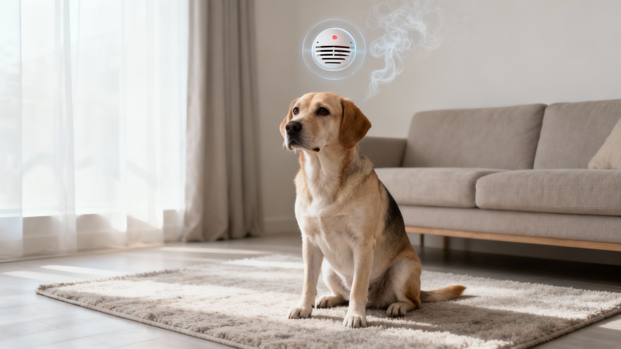An anxious-looking dog peeking out from under a blanket.