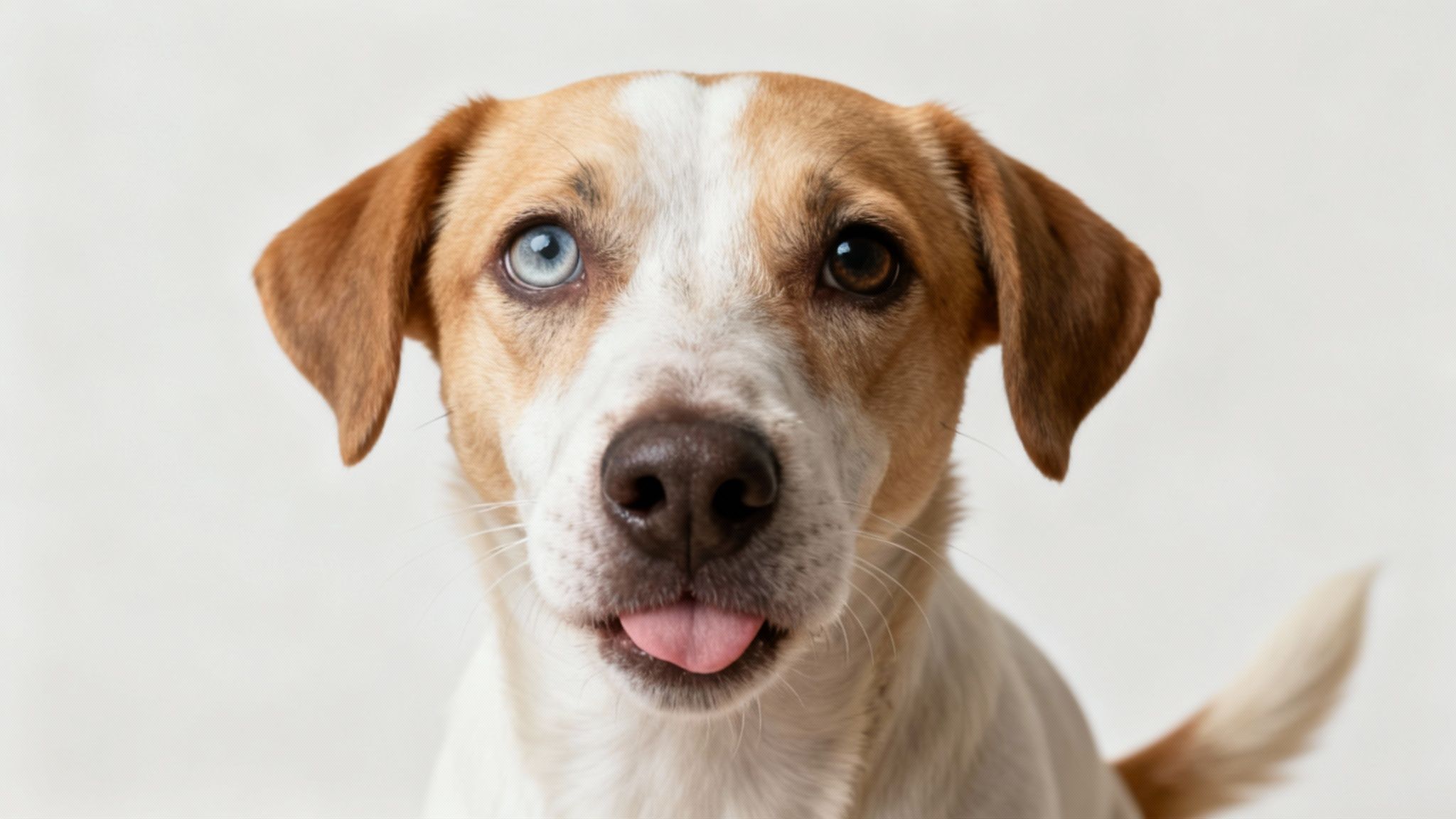 A dog showing subtle signs of anxiety with ears back and wide eyes.