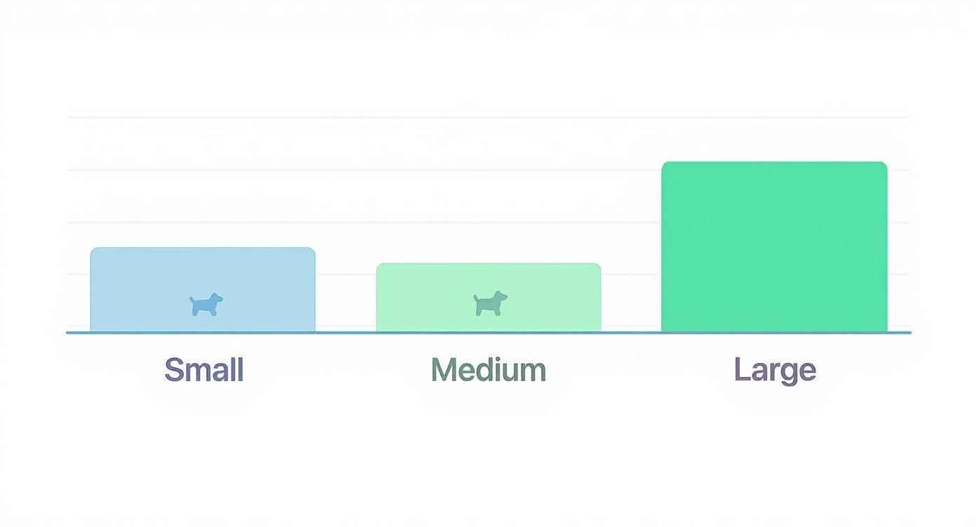 A bar chart illustrating dog categories by size: Small, Medium, and Large, with Large having the highest value.