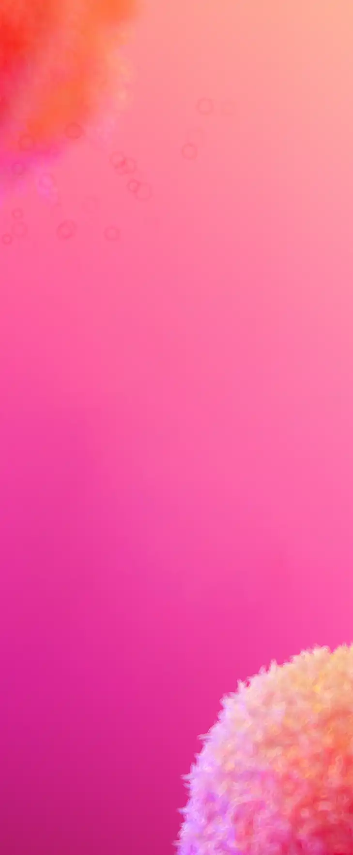 Close-up of a blurred, soft-textured, spherical cell against a gradient pink background.