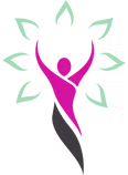 Pink silhouette of a woman dancing with green botanical leaf shapes surrounding her. This is the "In Her Vision" organization logo