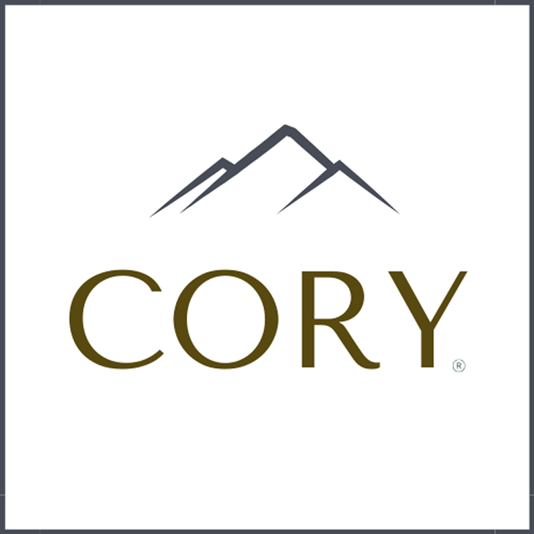 Logo with stylized mountain peaks above the word CORY in large capital letters.