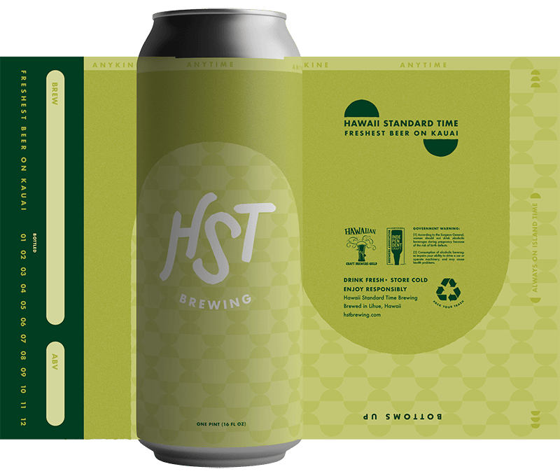 A tallboy beer can with a green label with dark green letters.