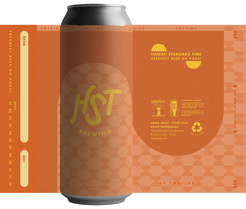 A tallboy beer can with an orange label with yellow letters.