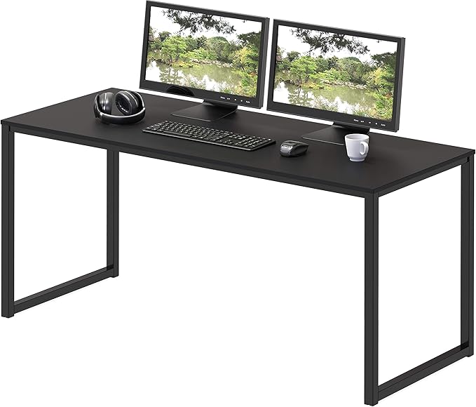 Minimal black computer desk with metal frame and spacious tabletop
