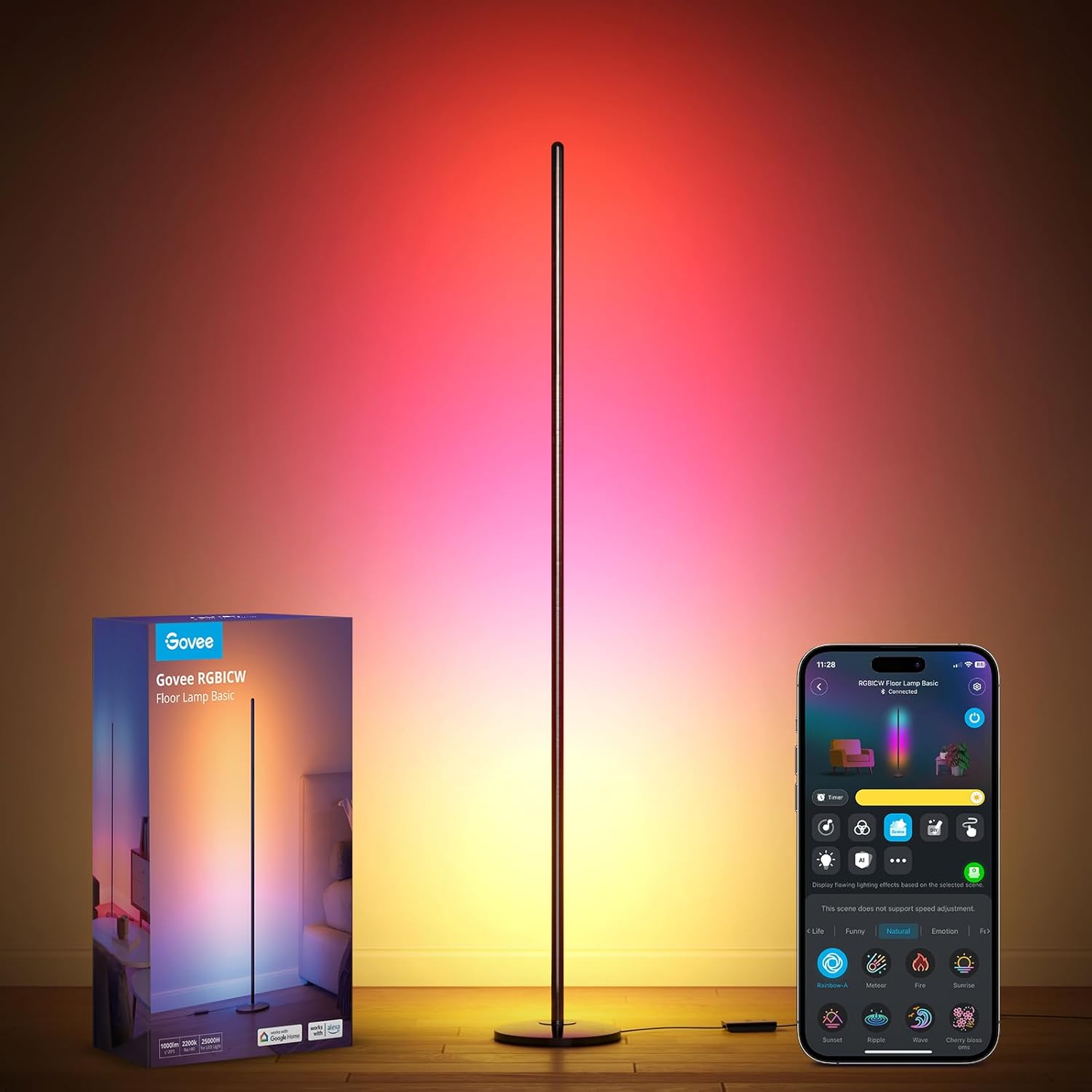 Govee RGBIC floor lamp with app control and colorful ambient lighting