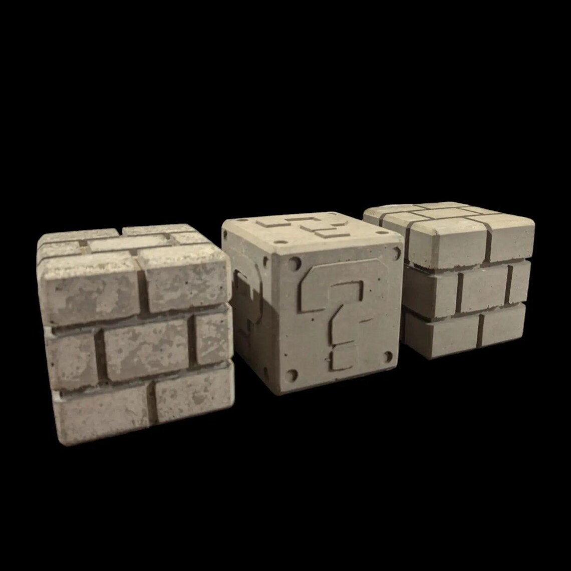 Concrete Super Mario question block and brick block décor set