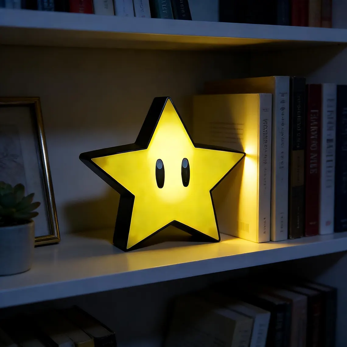 Glowing LED lamp shaped like a Super Mario Power Star
