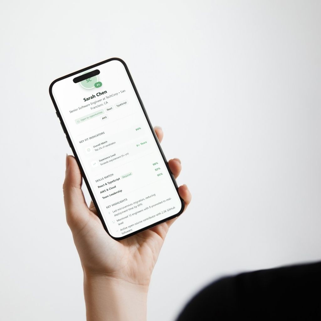 A hand holding a phone showing Root AI's application