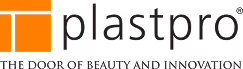 Plaspro logo featuring stylized orange window panes next to the text 'plaspro' with the tagline 'The Door of Beauty and Innovation' below.